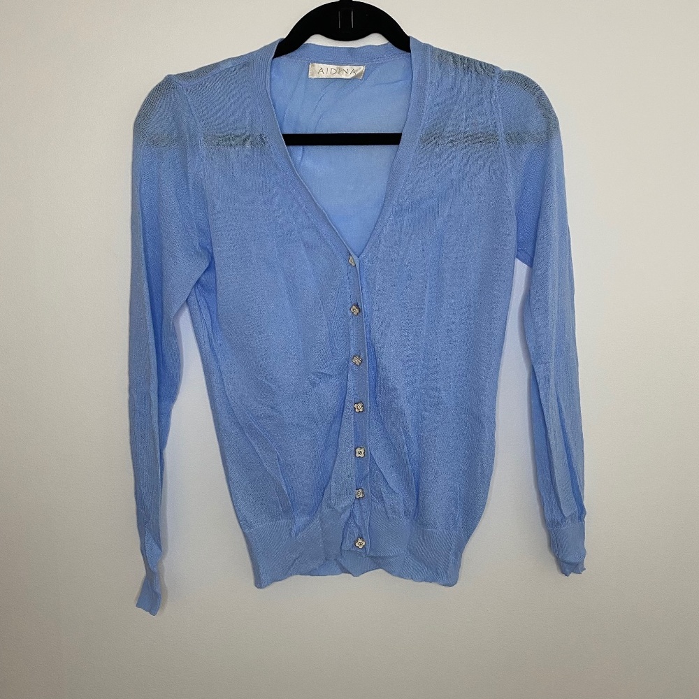 Blue flower button cardigan
